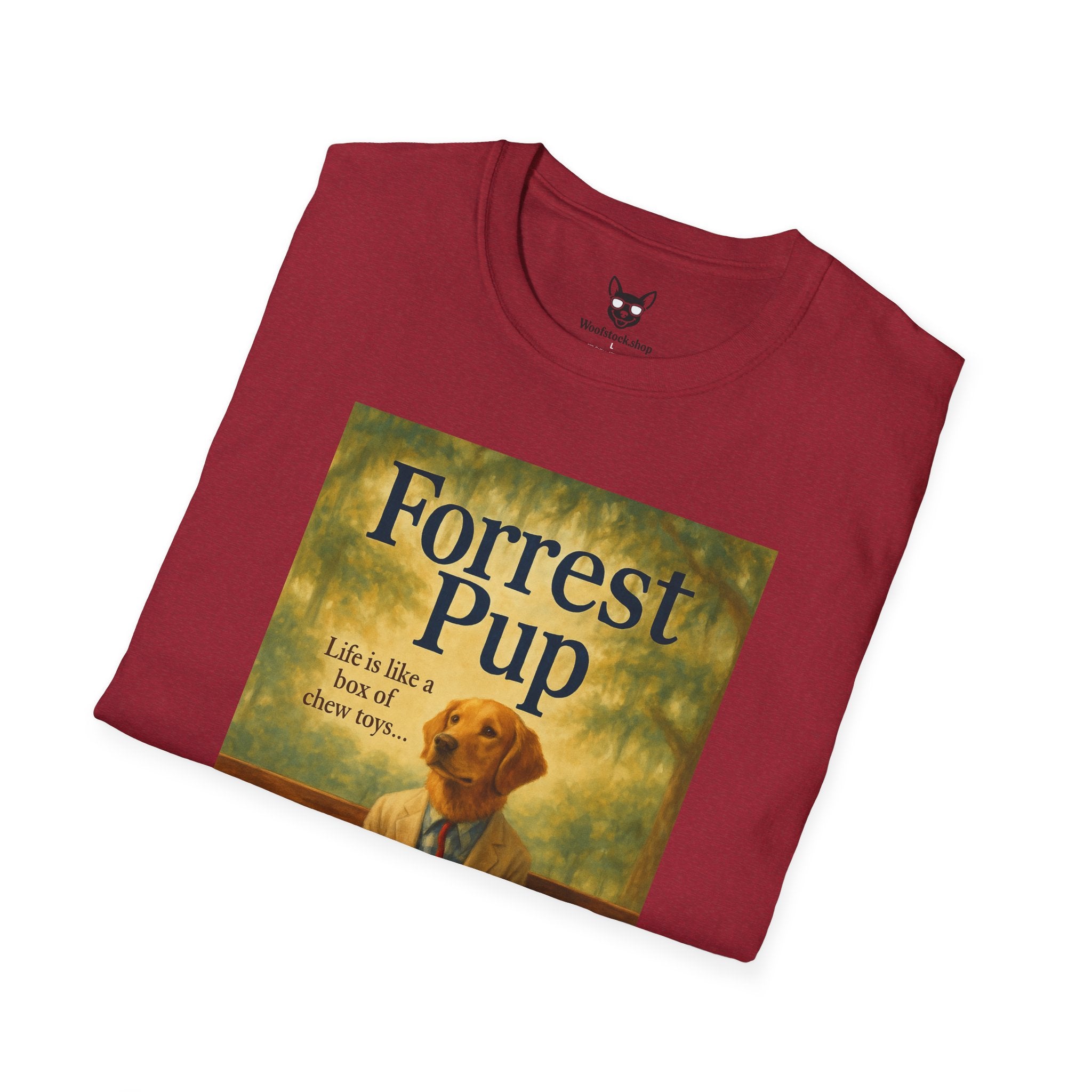 Forrest Gump Movie Poster Dog Parody Unisex Softstyle T-Shirt -- Funny Dog Movie Tee for Film and Dog Lovers